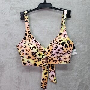 Bar III Bikini Top Size L Animal Print O-Ring Leopard Padded‎ Swim Summer Heat